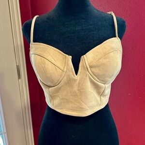 BlaShe Women’s V-Wire Bustier Crop Top Tan Suede Look Size M